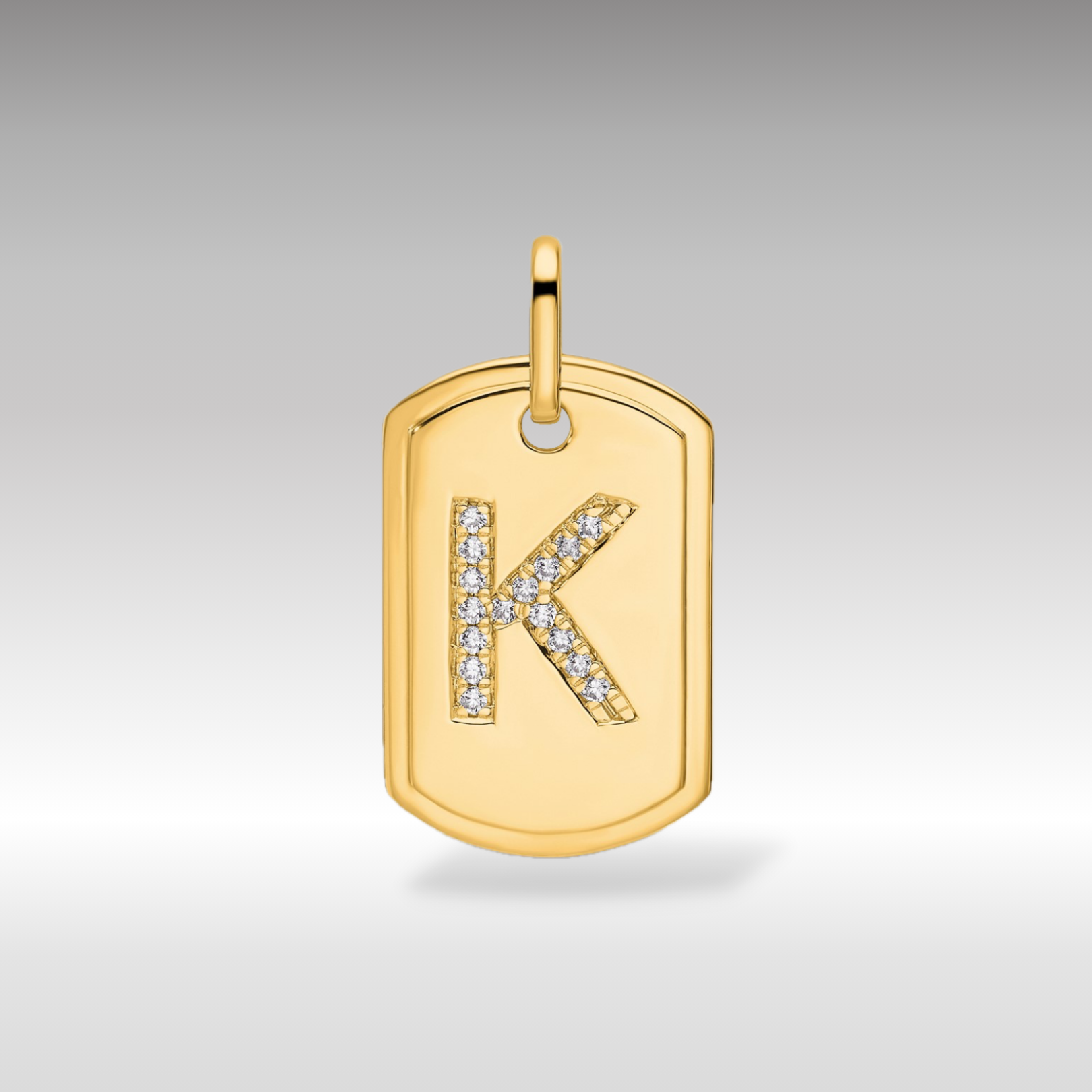 14K Gold Initial "K"  Dog Tag With Genuine Diamonds - Charlie & Co. Jewelry