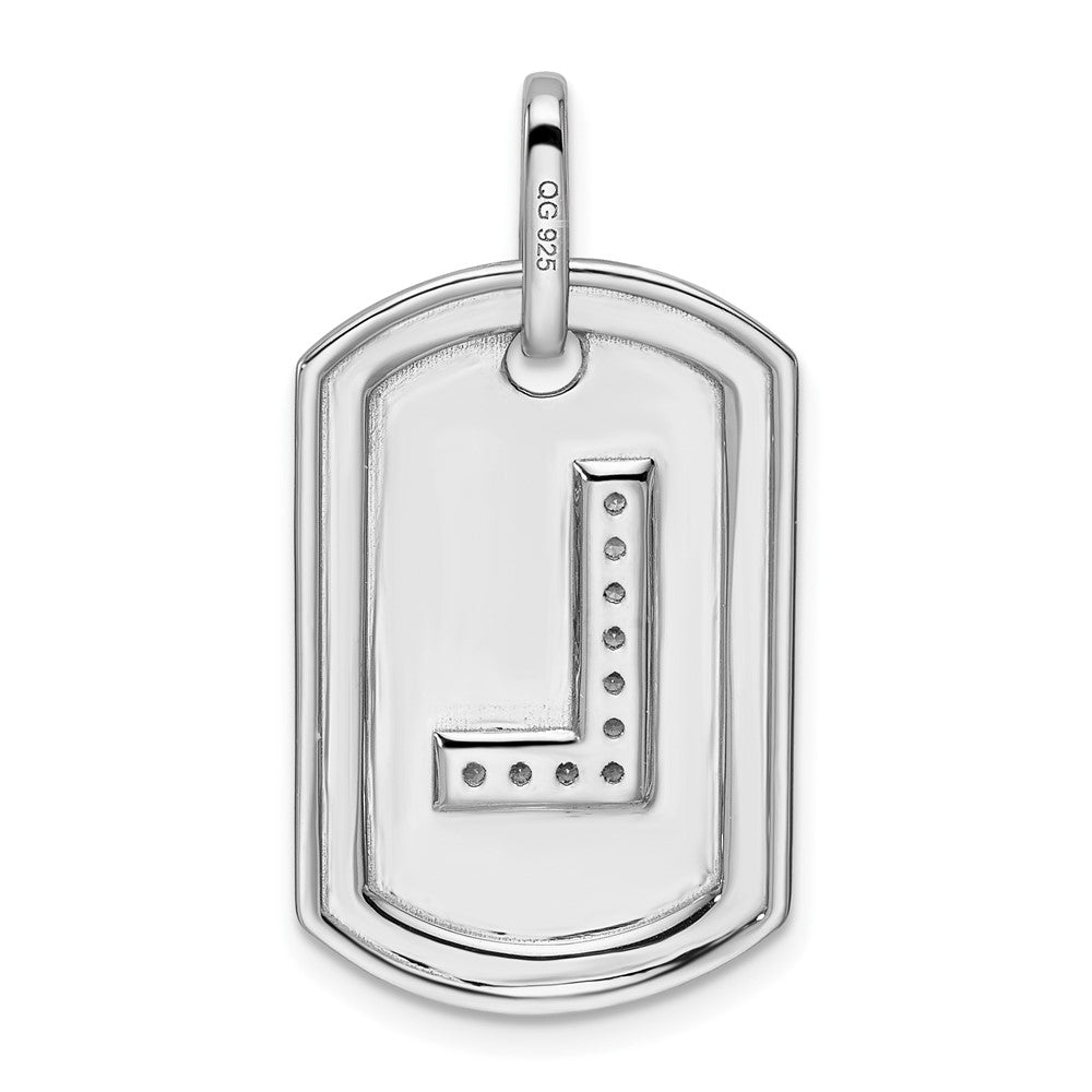 14K White Gold Initial "L" Dog Tag With Genuine Diamonds - Charlie & Co. Jewelry