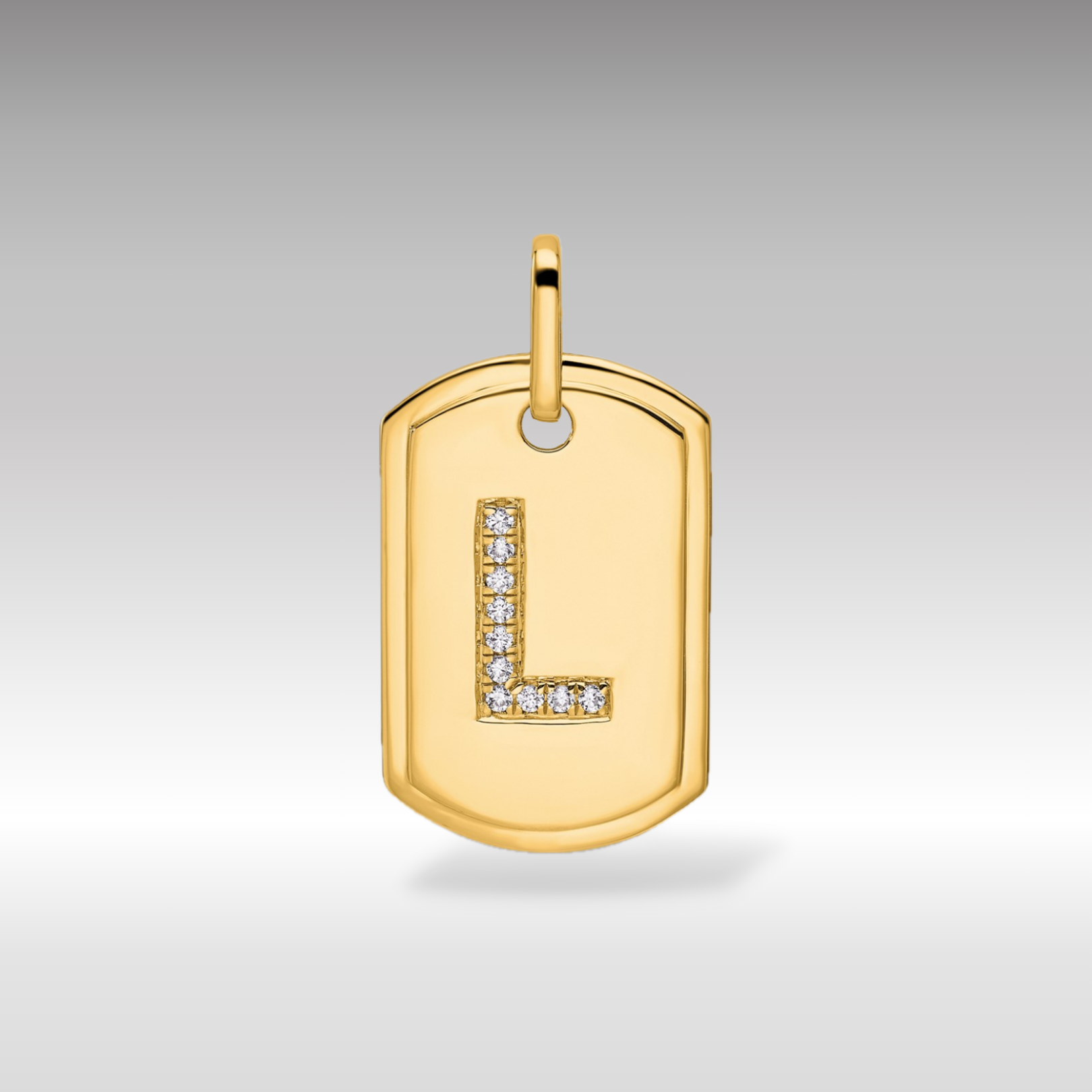 14K Gold Initial "L" Dog Tag With Genuine Diamonds - Charlie & Co. Jewelry