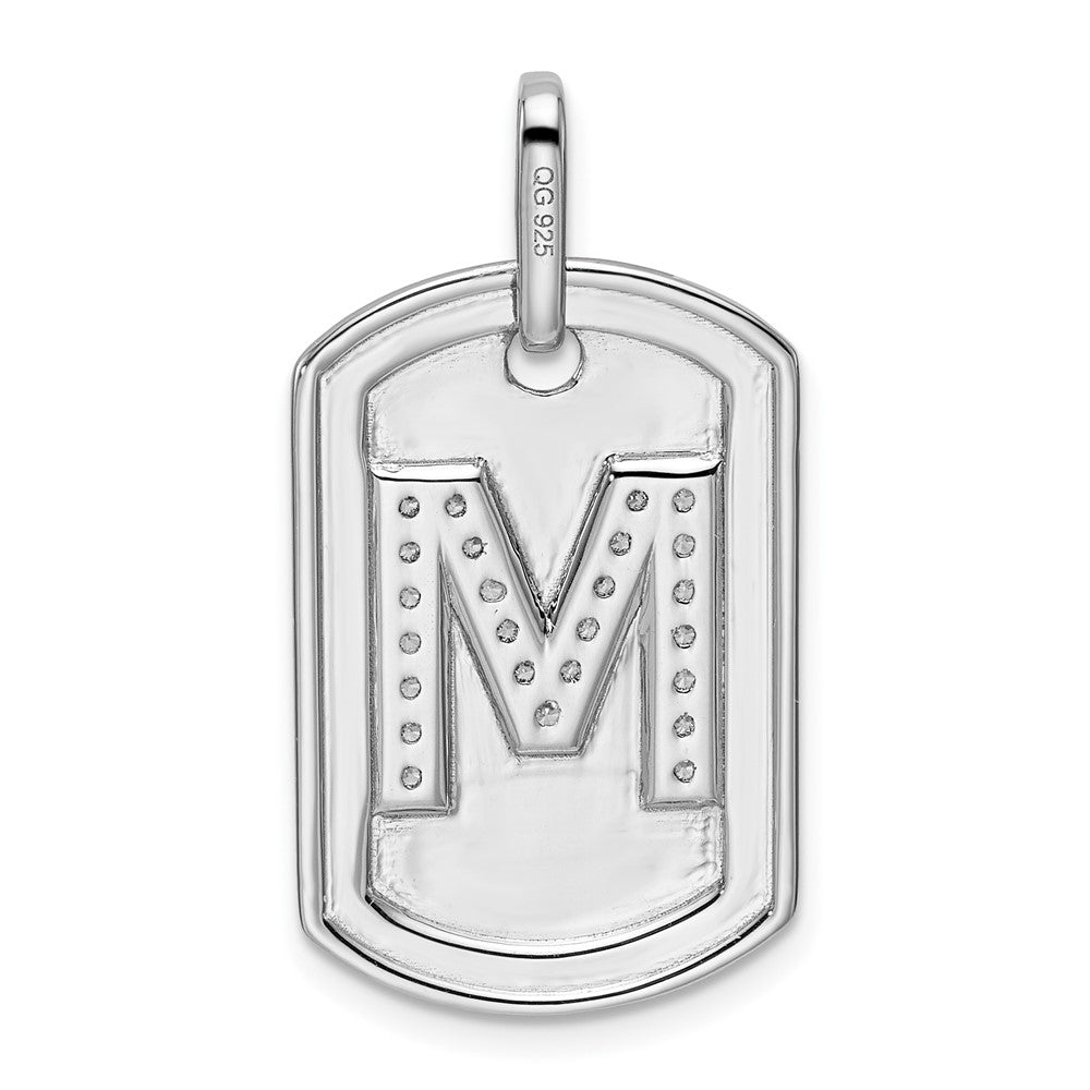 14K White Gold Initial "M" Dog Tag With Genuine Diamonds - Charlie & Co. Jewelry