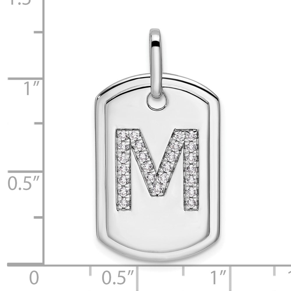 14K White Gold Initial "M" Dog Tag With Genuine Diamonds - Charlie & Co. Jewelry