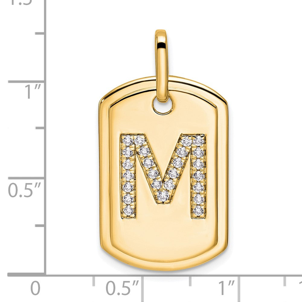 14K Gold Initial "M" Dog Tag With Genuine Diamonds - Charlie & Co. Jewelry