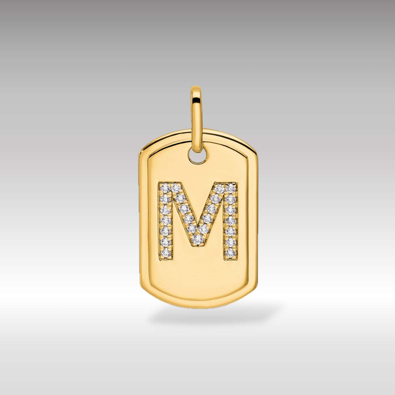 14K Gold Initial "M" Dog Tag With Genuine Diamonds - Charlie & Co. Jewelry