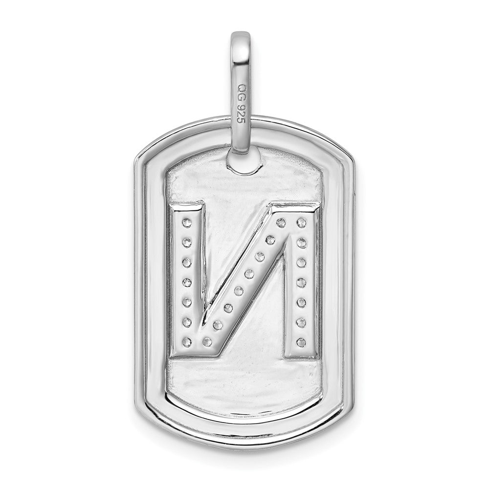 14K White Gold Initial "N" Dog Tag With Genuine Diamonds - Charlie & Co. Jewelry