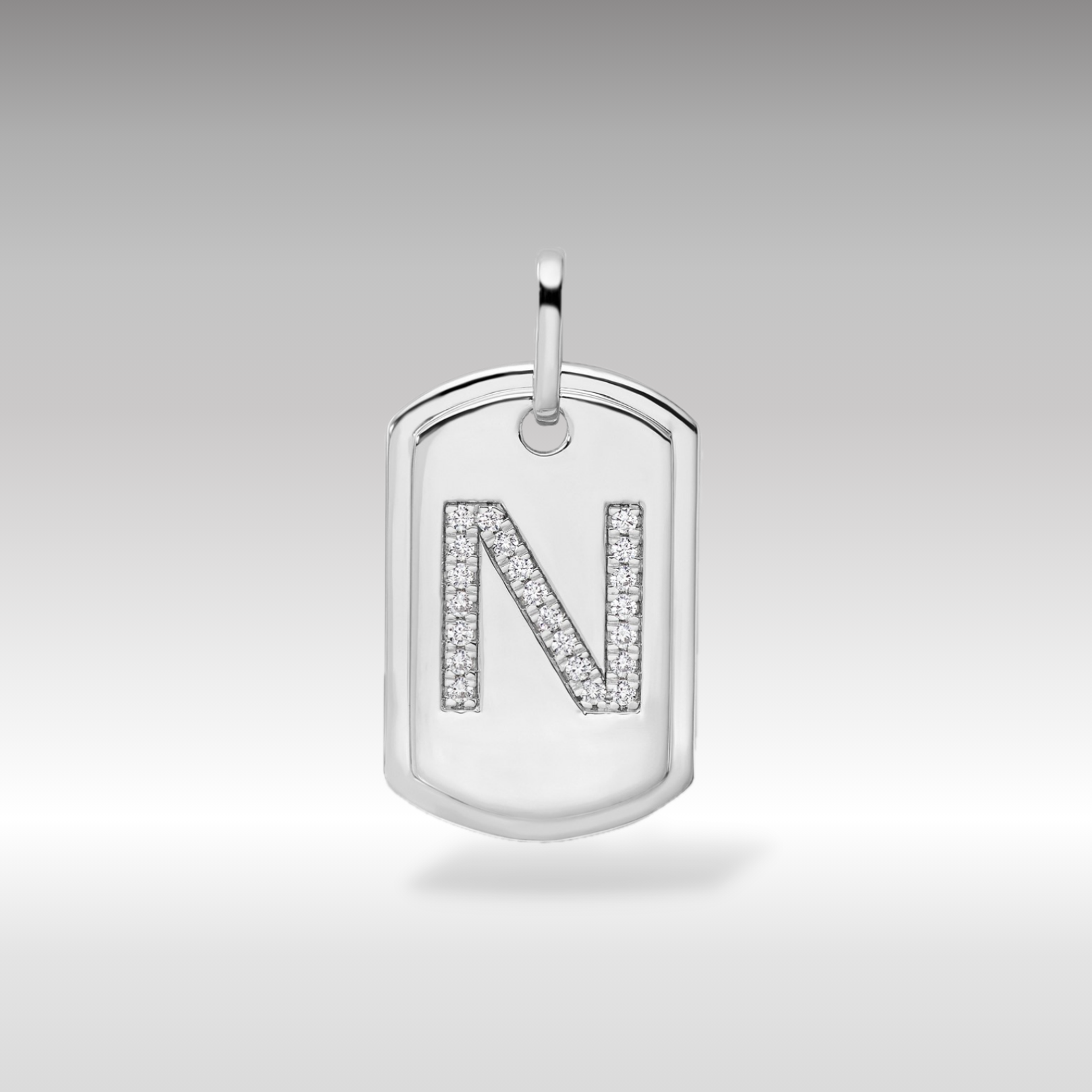 14K White Gold Initial "N" Dog Tag With Genuine Diamonds - Charlie & Co. Jewelry
