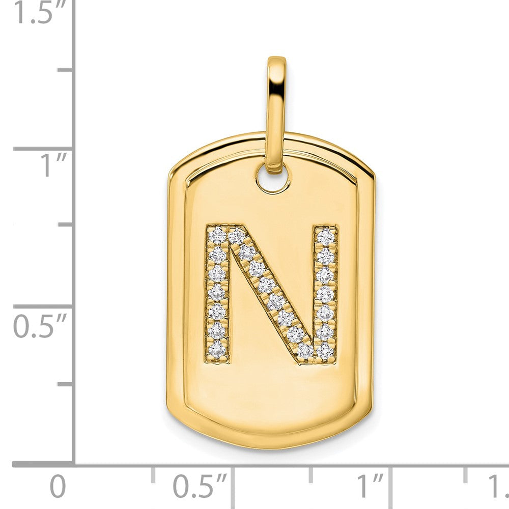 14K Gold Initial "N" Dog Tag With Genuine Diamonds - Charlie & Co. Jewelry