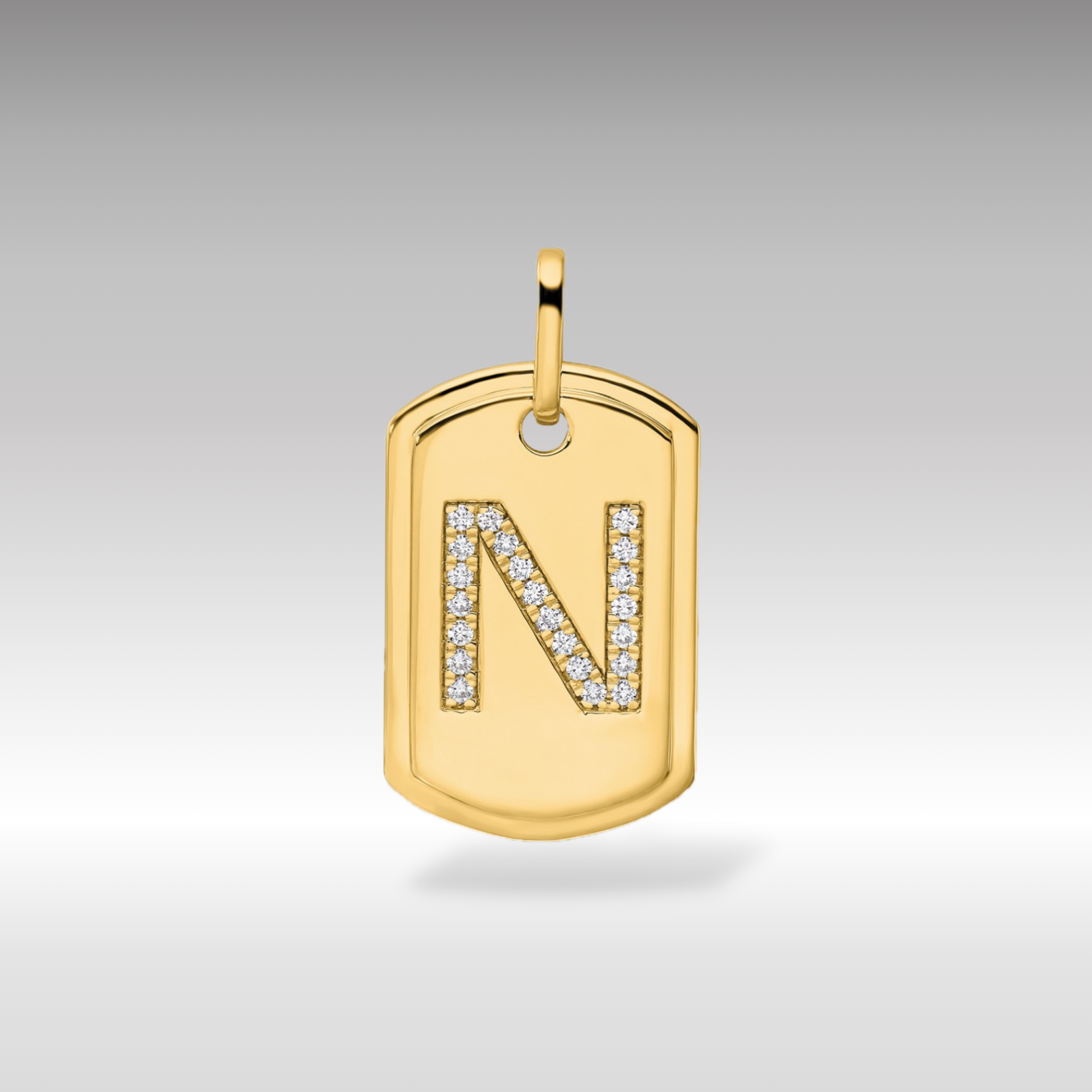 14K Gold Initial "N" Dog Tag With Genuine Diamonds - Charlie & Co. Jewelry