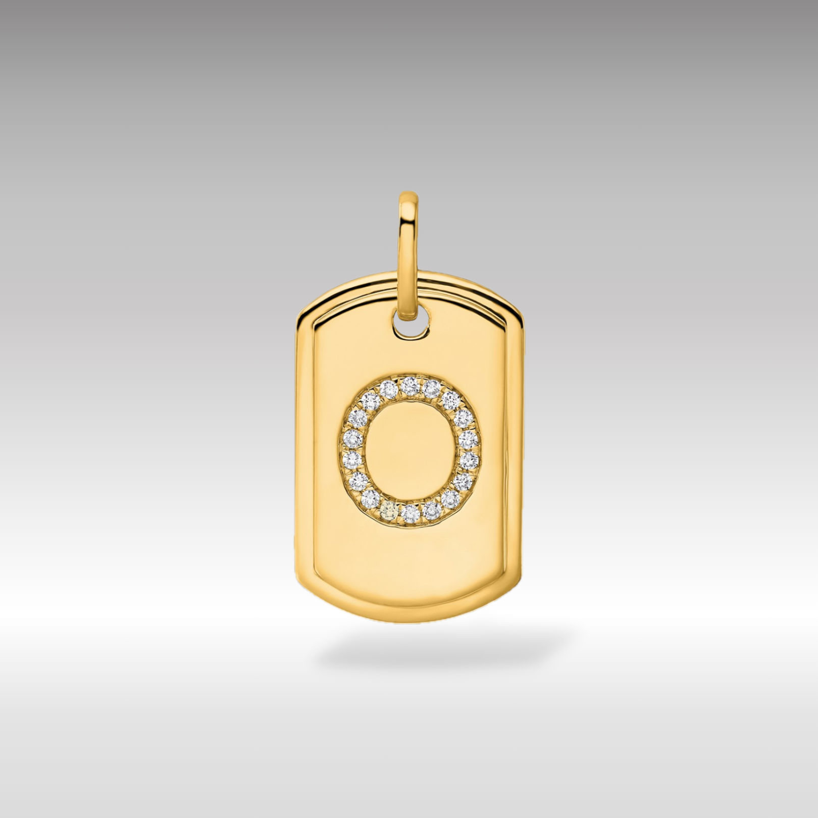 14K Gold Initial "O" Dog Tag With Genuine Diamonds - Charlie & Co. Jewelry