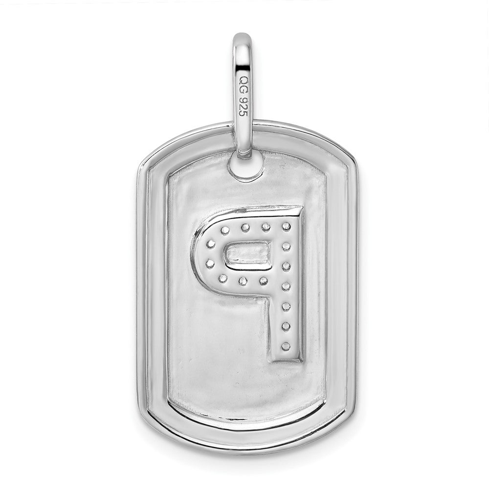 14K White Gold Initial "P"Dog Tag  With Genuine Diamonds - Charlie & Co. Jewelry