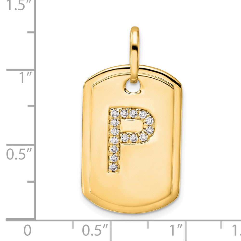 14K Gold Initial "P" Dog Tag With Genuine Diamonds - Charlie & Co. Jewelry