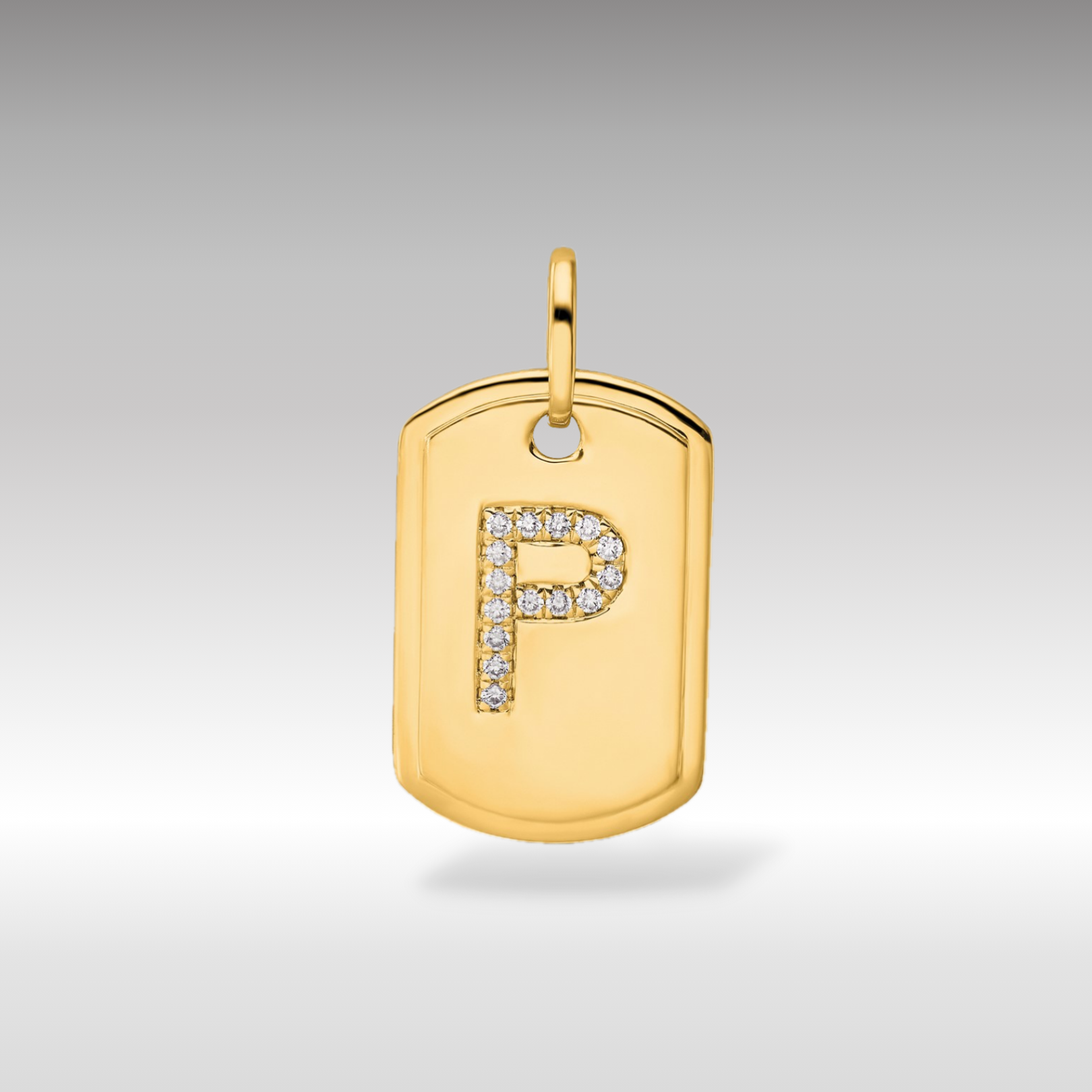 14K Gold Initial "P" Dog Tag With Genuine Diamonds - Charlie & Co. Jewelry