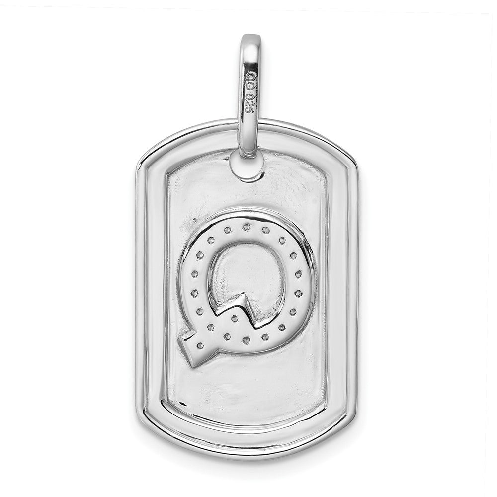 14K White Gold Initial "Q" Dog Tag With Genuine Diamonds - Charlie & Co. Jewelry