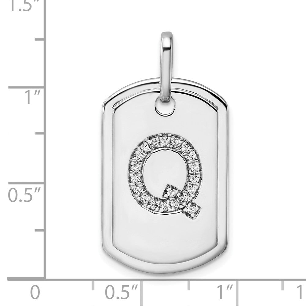 14K White Gold Initial "Q" Dog Tag With Genuine Diamonds - Charlie & Co. Jewelry