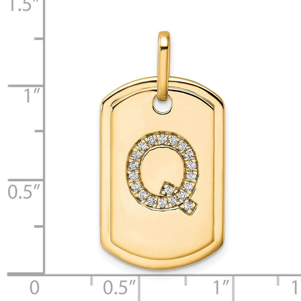 14K Gold Initial "Q" Dog Tag With Genuine Diamonds - Charlie & Co. Jewelry