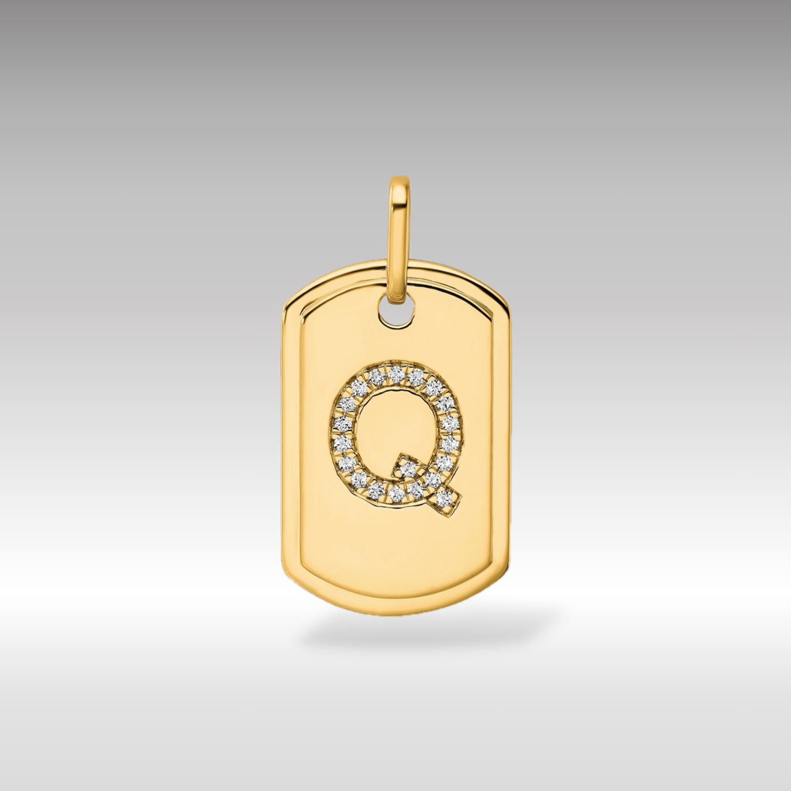 14K Gold Initial "Q" Dog Tag With Genuine Diamonds - Charlie & Co. Jewelry