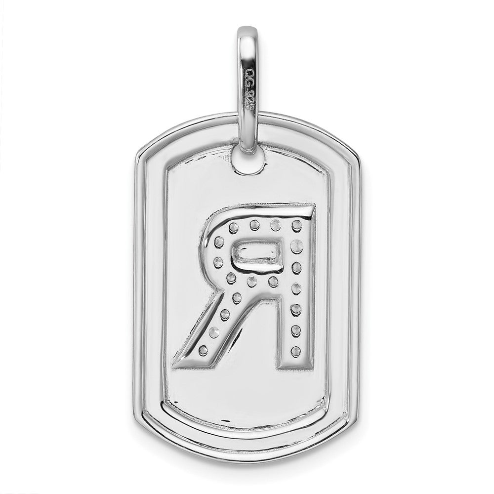 14K White Gold Initial "R" Dog Tag With Genuine Diamonds - Charlie & Co. Jewelry