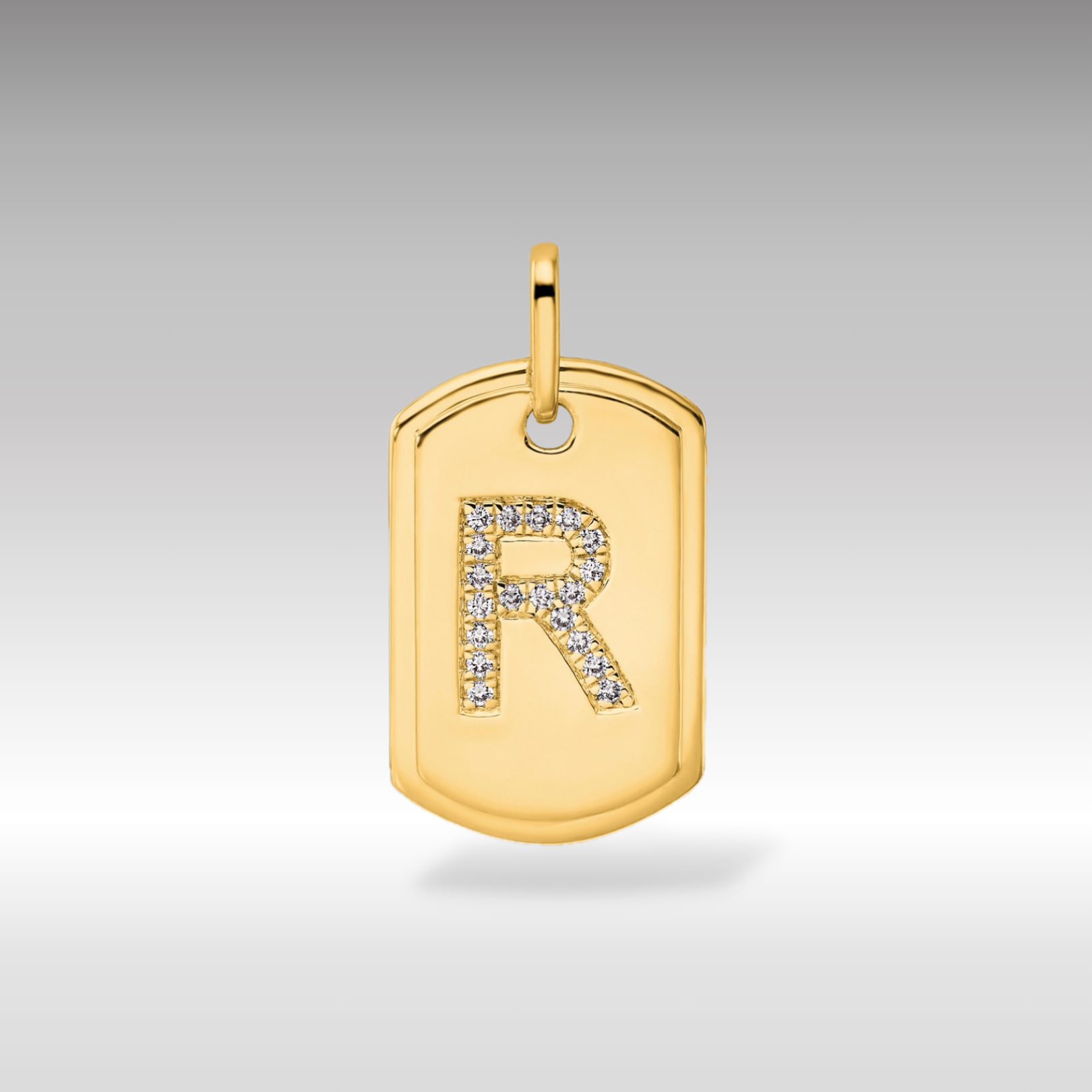 14K Gold Initial "R" Dog Tag With Genuine Diamonds - Charlie & Co. Jewelry
