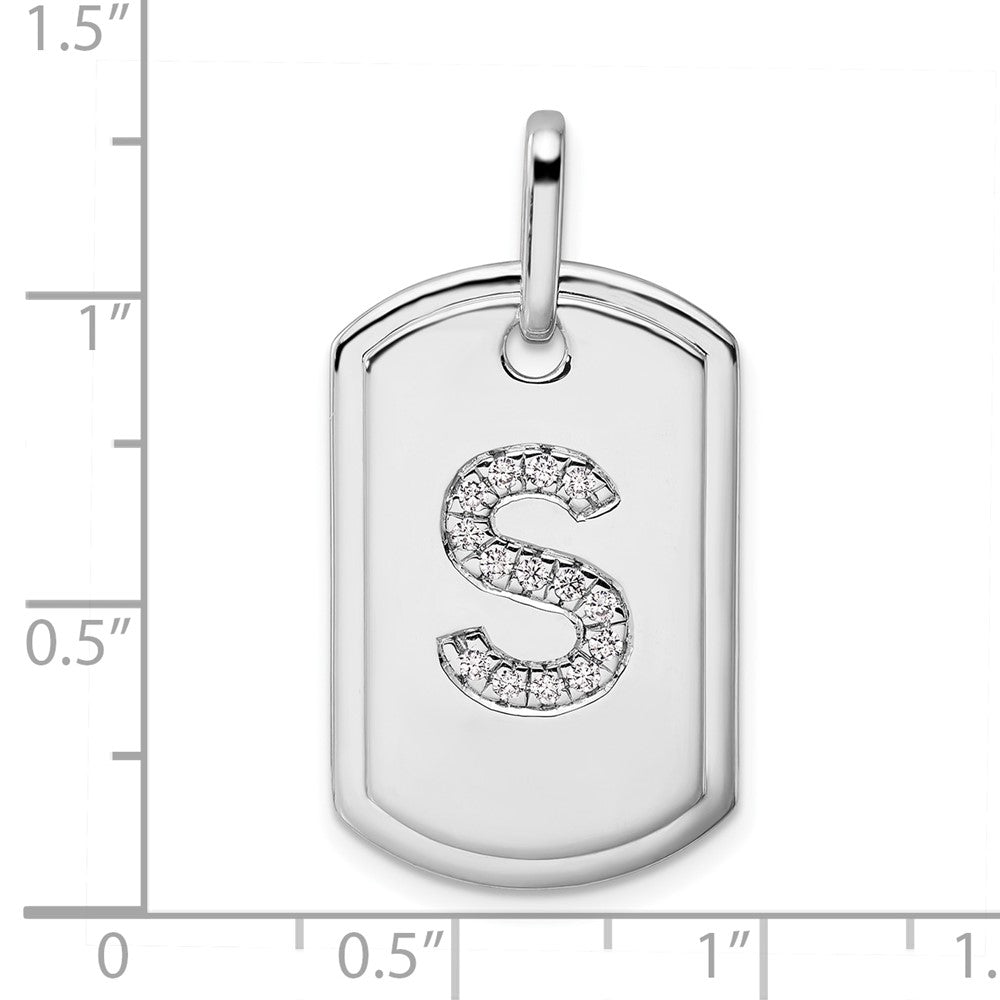 14K White Gold Initial "S" Dog Tag With Genuine Diamonds - Charlie & Co. Jewelry