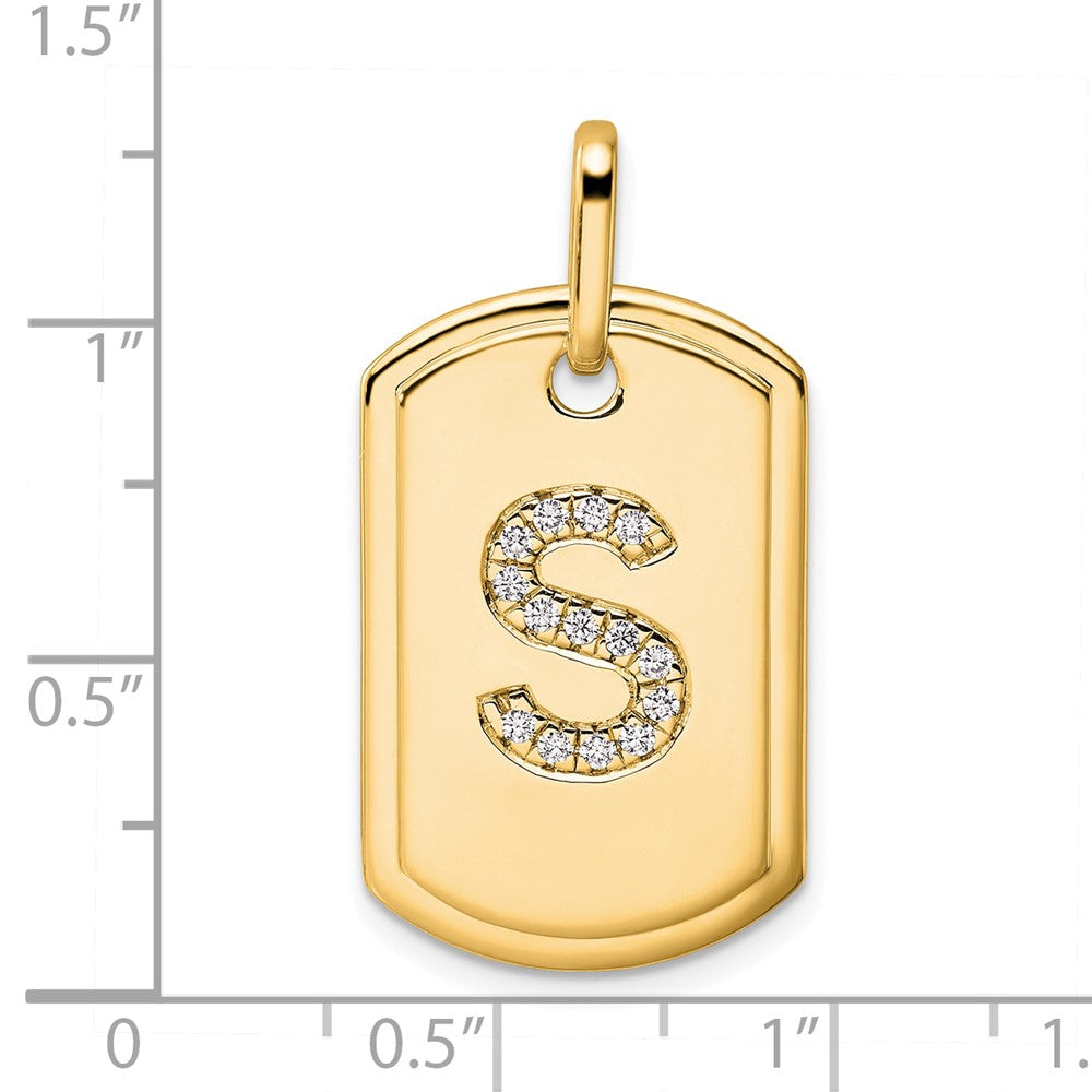 14K Gold Initial "S" Dog Tag With Genuine Diamonds - Charlie & Co. Jewelry