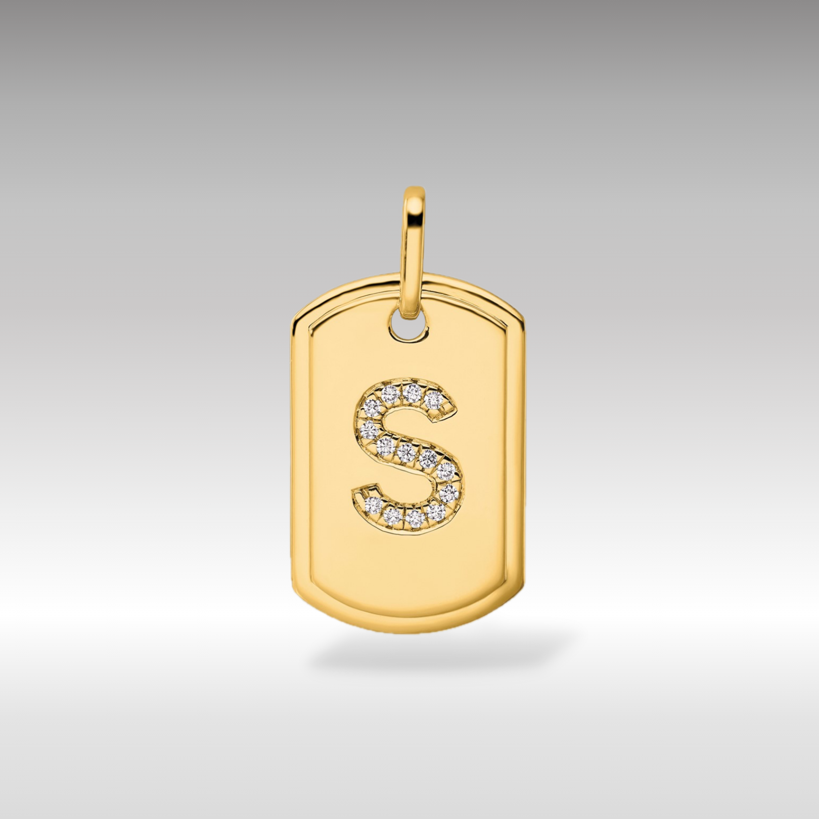 14K Gold Initial "S" Dog Tag With Genuine Diamonds - Charlie & Co. Jewelry