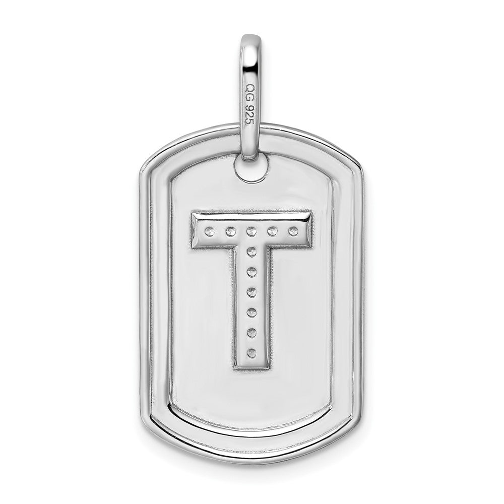 14K White Gold Initial "T" Dog Tag With Genuine Diamonds - Charlie & Co. Jewelry