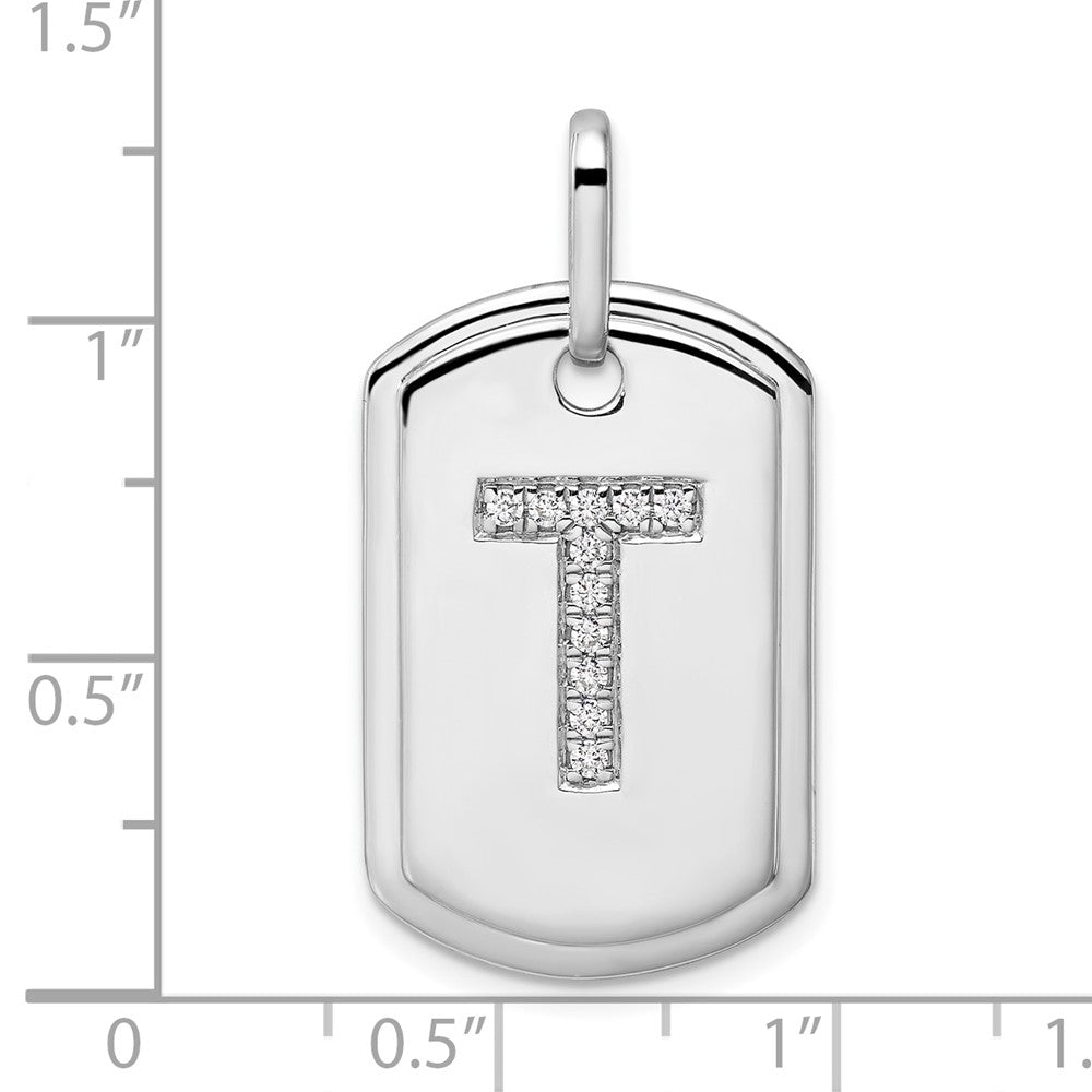 14K White Gold Initial "T" Dog Tag With Genuine Diamonds - Charlie & Co. Jewelry