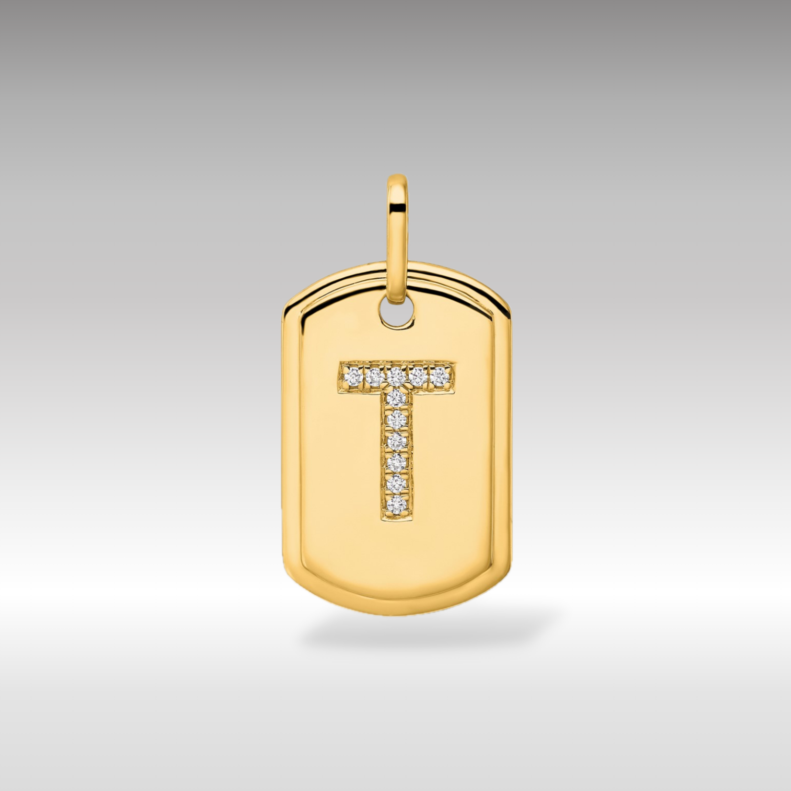 14K Gold Initial "T" Dog Tag With Genuine Diamonds - Charlie & Co. Jewelry