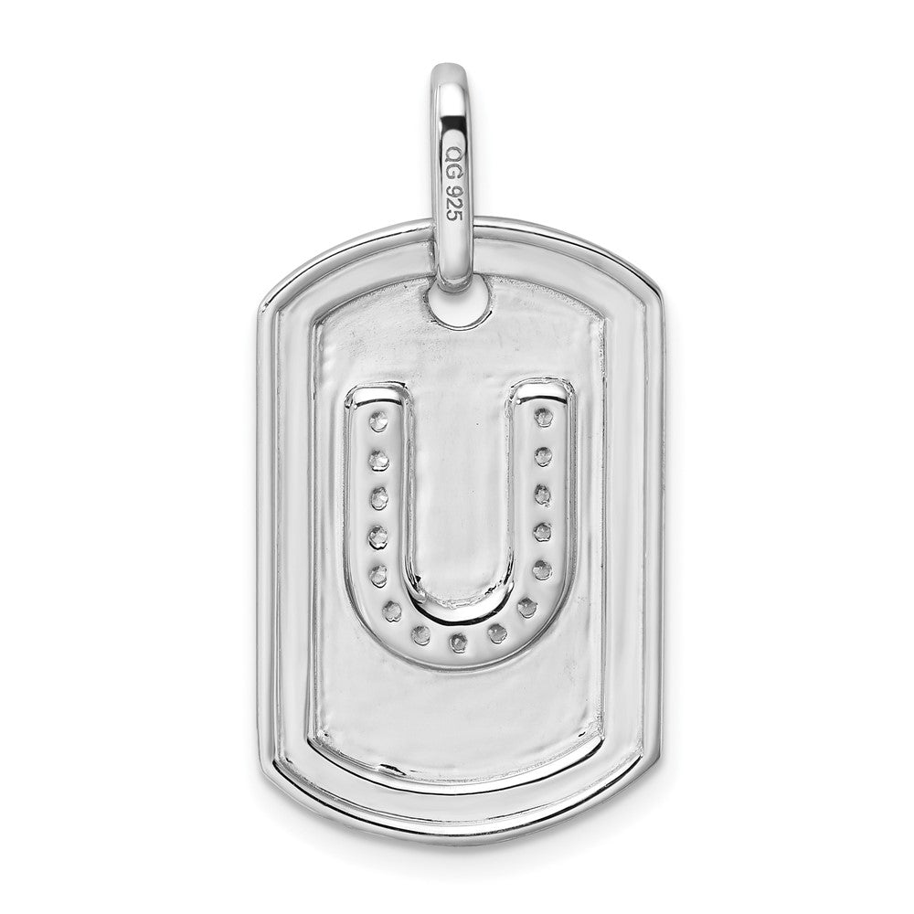 14K White Gold Initial "U" Dog Tag With Genuine Diamonds - Charlie & Co. Jewelry