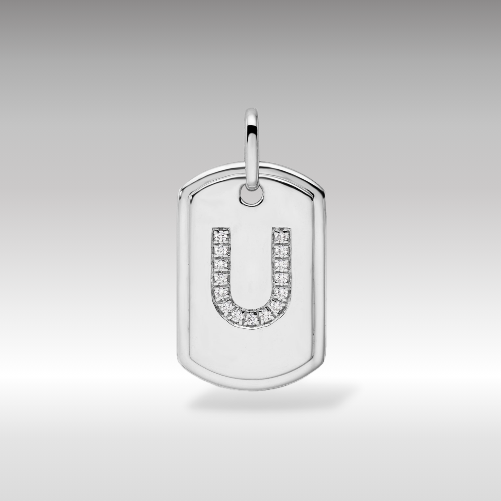 14K White Gold Initial "U" Dog Tag With Genuine Diamonds - Charlie & Co. Jewelry