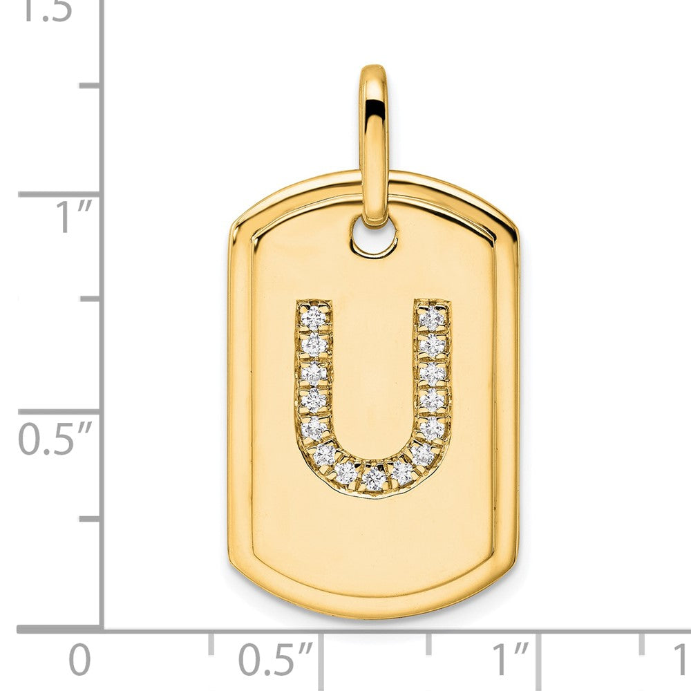 14K Gold Initial "U" Dog Tag With Genuine Diamonds - Charlie & Co. Jewelry