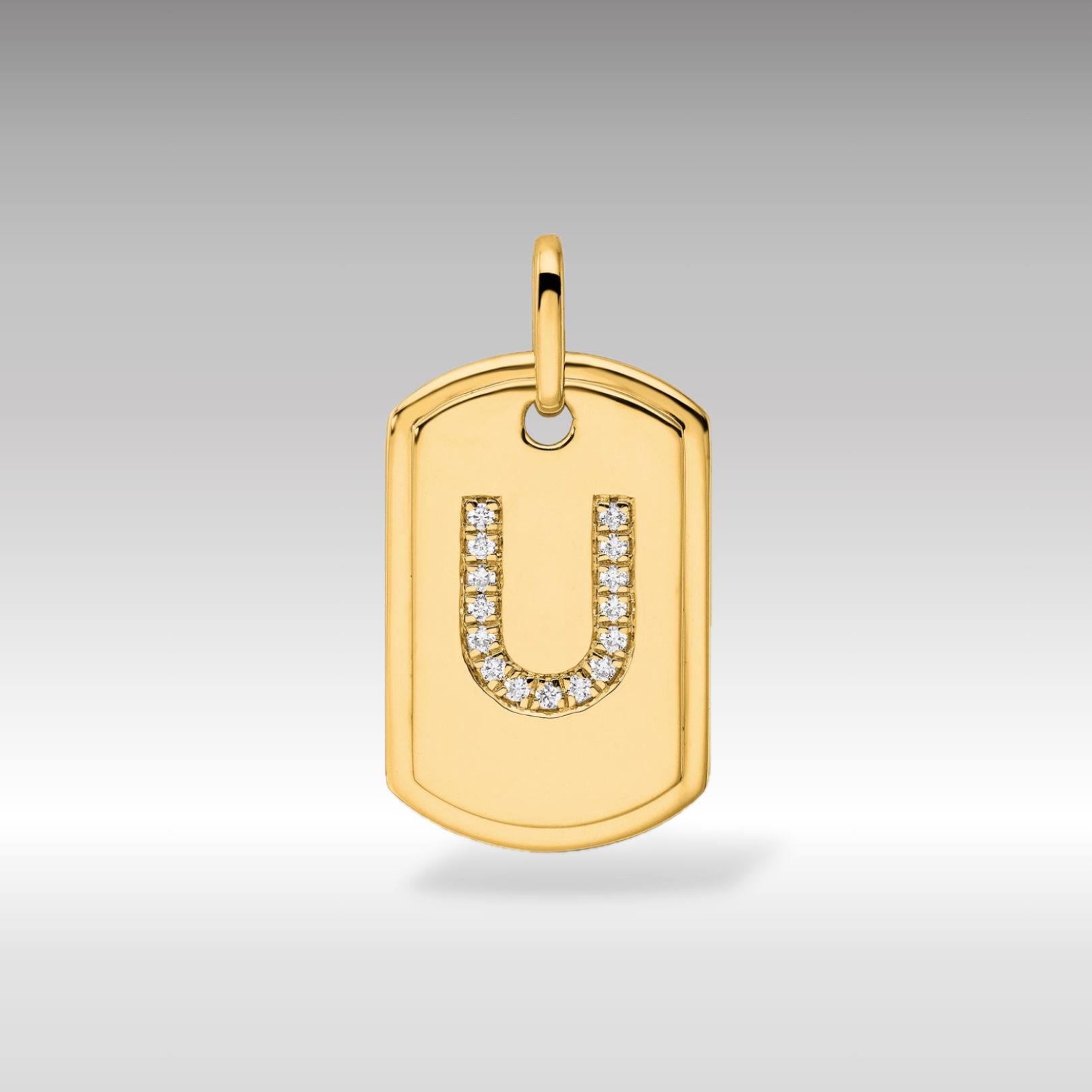 14K Gold Initial "U" Dog Tag With Genuine Diamonds - Charlie & Co. Jewelry