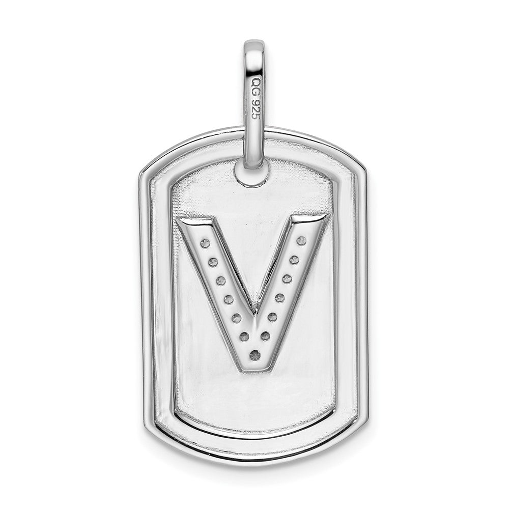 14K White Gold Initial "V" Dog Tag With Genuine Diamonds - Charlie & Co. Jewelry