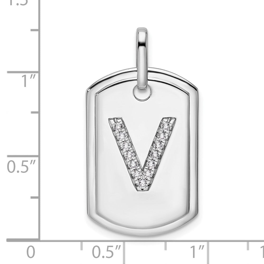 14K White Gold Initial "V" Dog Tag With Genuine Diamonds - Charlie & Co. Jewelry