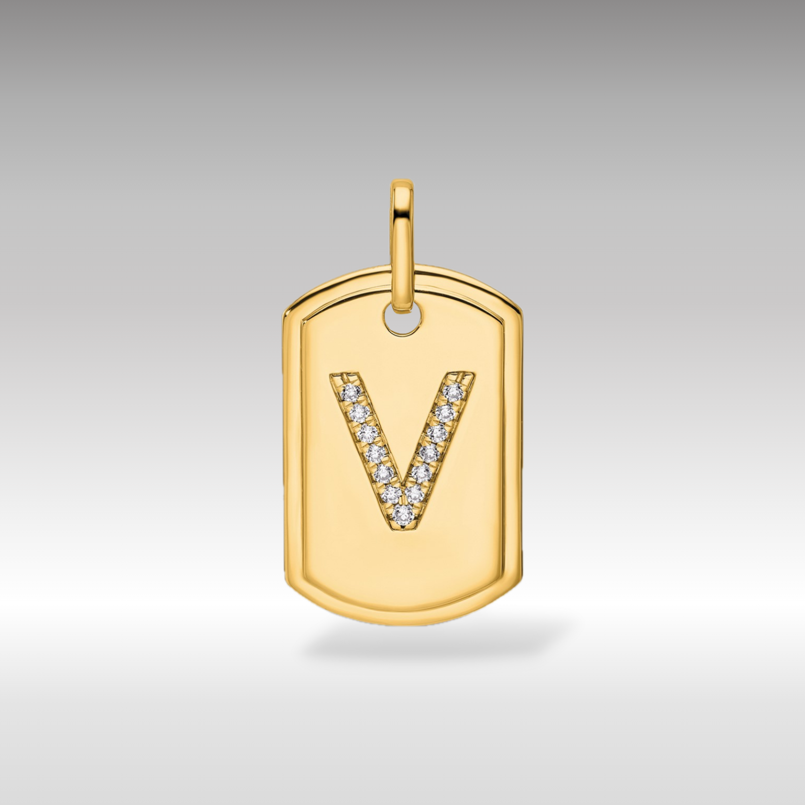 14K Gold Initial "V" Dog Tag With Genuine Diamonds - Charlie & Co. Jewelry