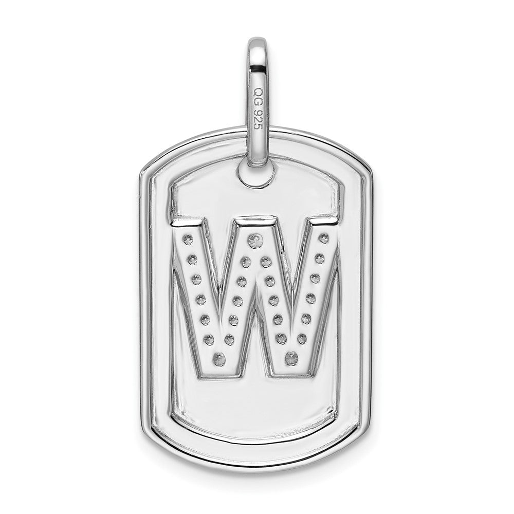 14K White Gold Initial "W" Dog Tag With Genuine Diamonds - Charlie & Co. Jewelry