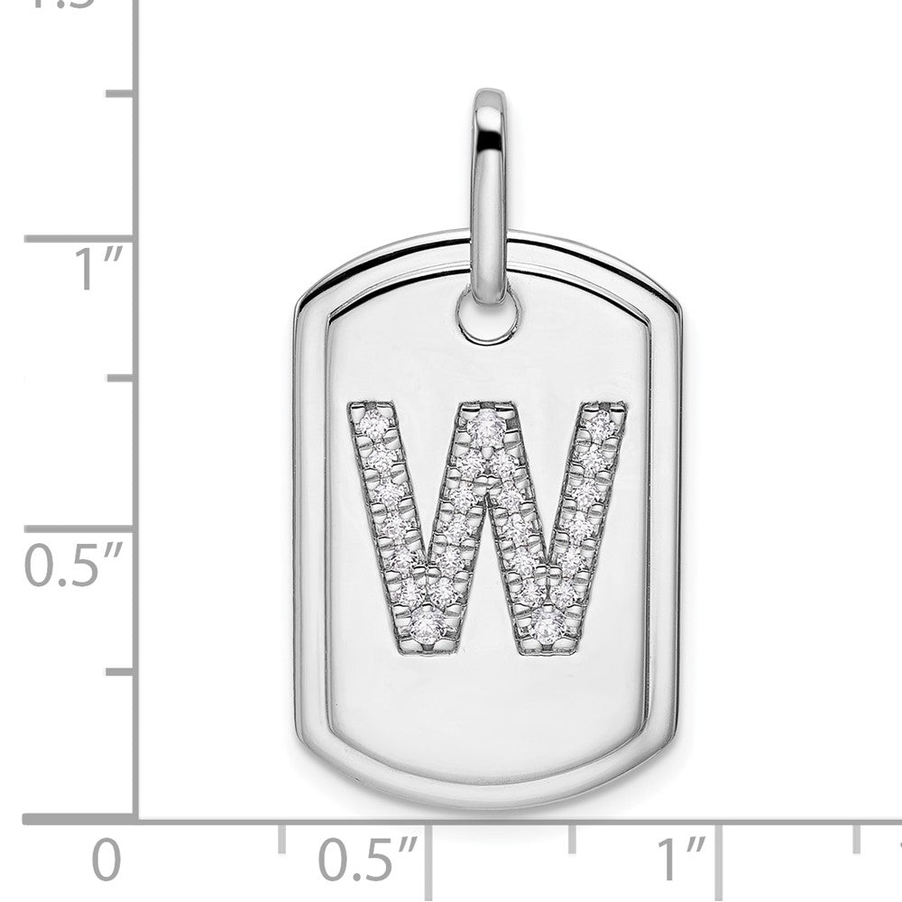 14K White Gold Initial "W" Dog Tag With Genuine Diamonds - Charlie & Co. Jewelry