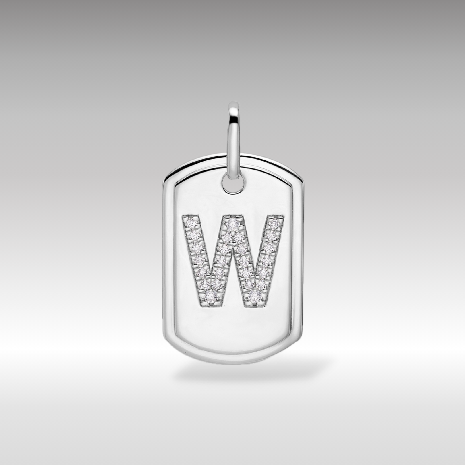 14K White Gold Initial "W" Dog Tag With Genuine Diamonds - Charlie & Co. Jewelry