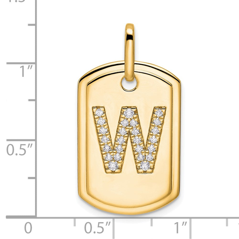 14K Gold Initial "W" Dog Tag With Genuine Diamonds - Charlie & Co. Jewelry