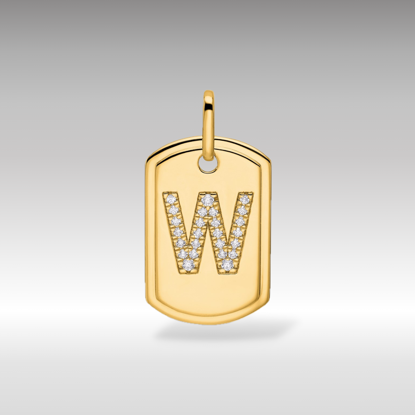 14K Gold Initial "W" Dog Tag With Genuine Diamonds - Charlie & Co. Jewelry