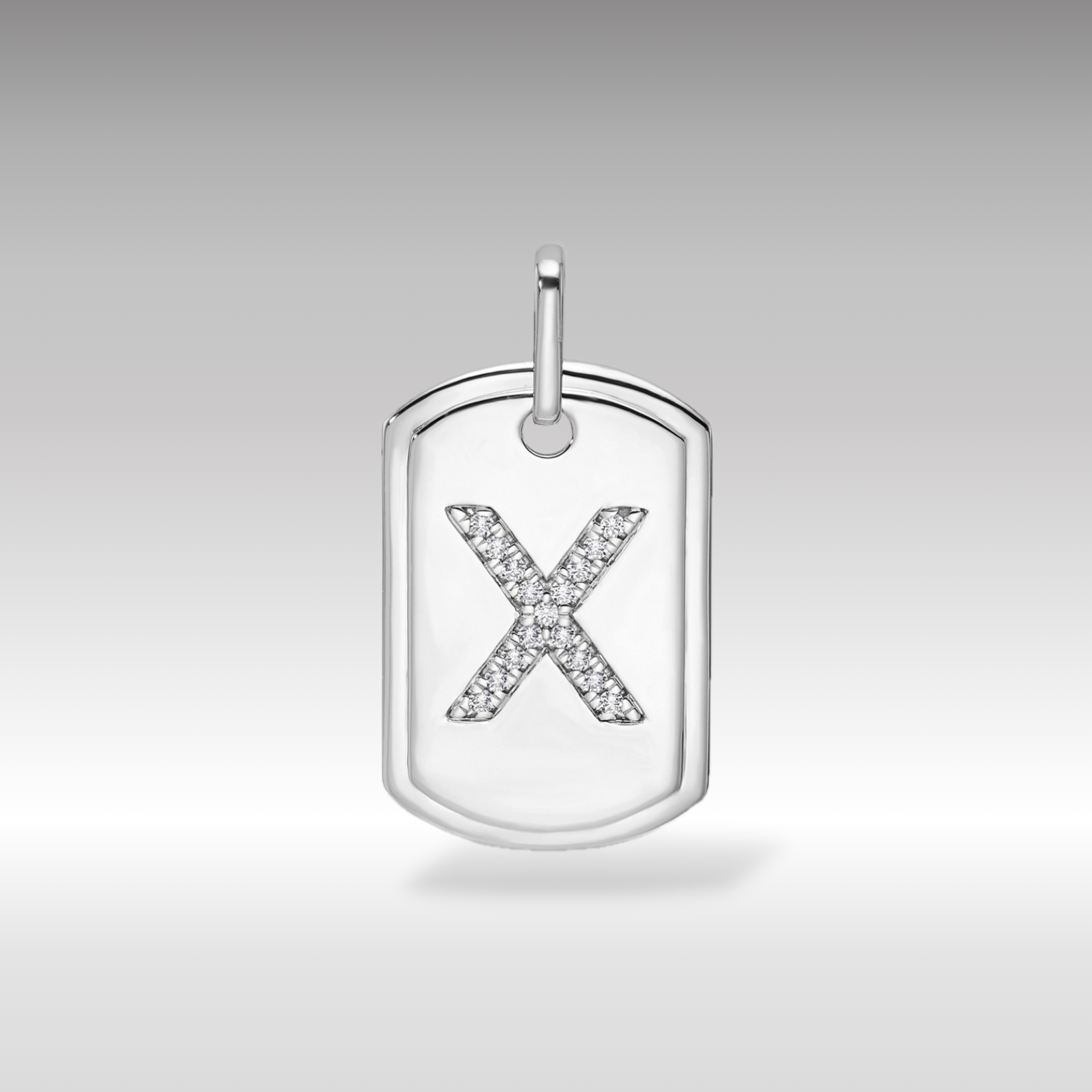 14K White Gold Initial "X" Dog Tag With Genuine Diamonds - Charlie & Co. Jewelry