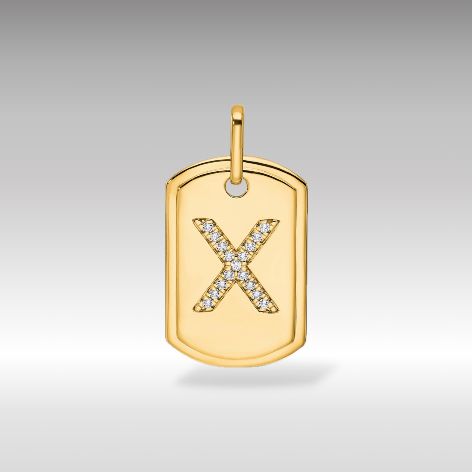 14K Gold Initial "X" Dog Tag With Genuine Diamonds - Charlie & Co. Jewelry