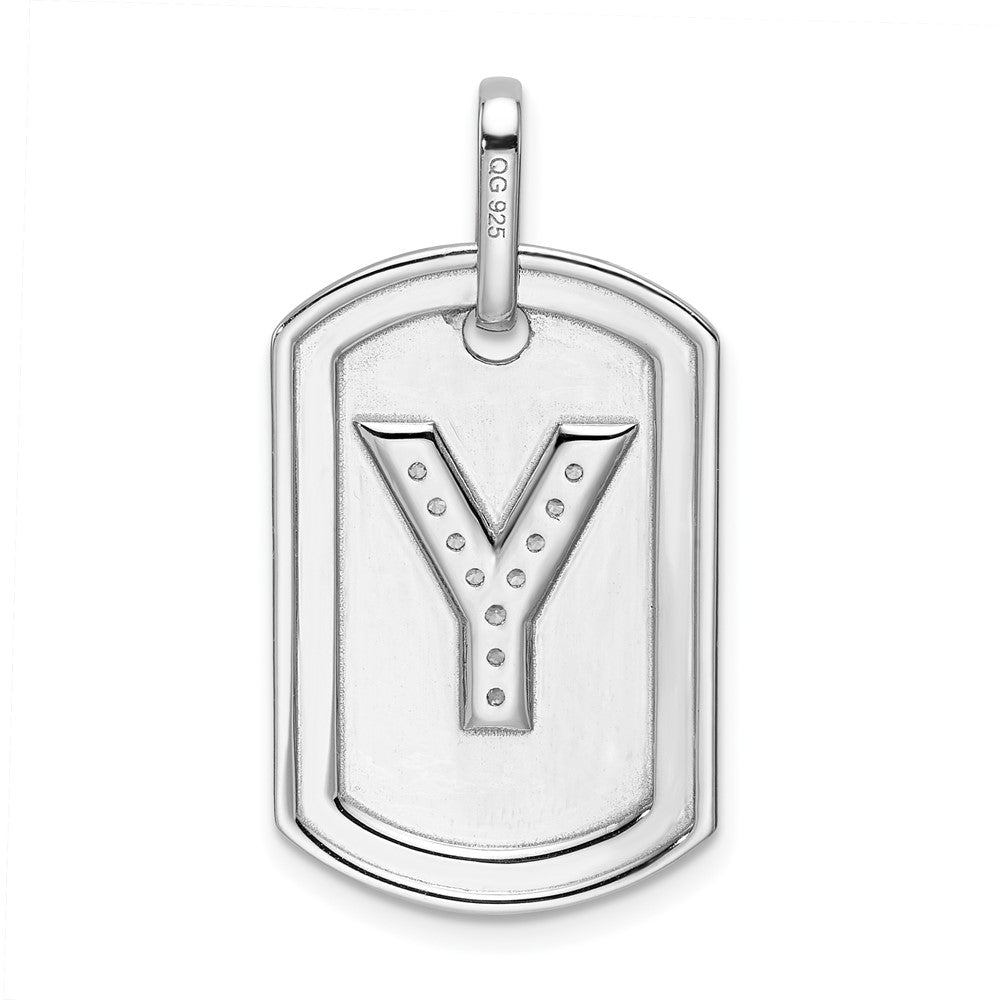 14K White Gold Initial "Y" Dog Tag With Genuine Diamonds - Charlie & Co. Jewelry