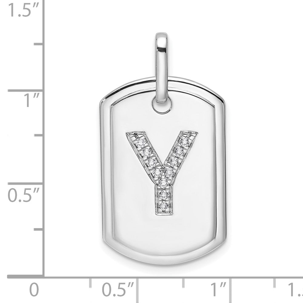 14K White Gold Initial "Y" Dog Tag With Genuine Diamonds - Charlie & Co. Jewelry