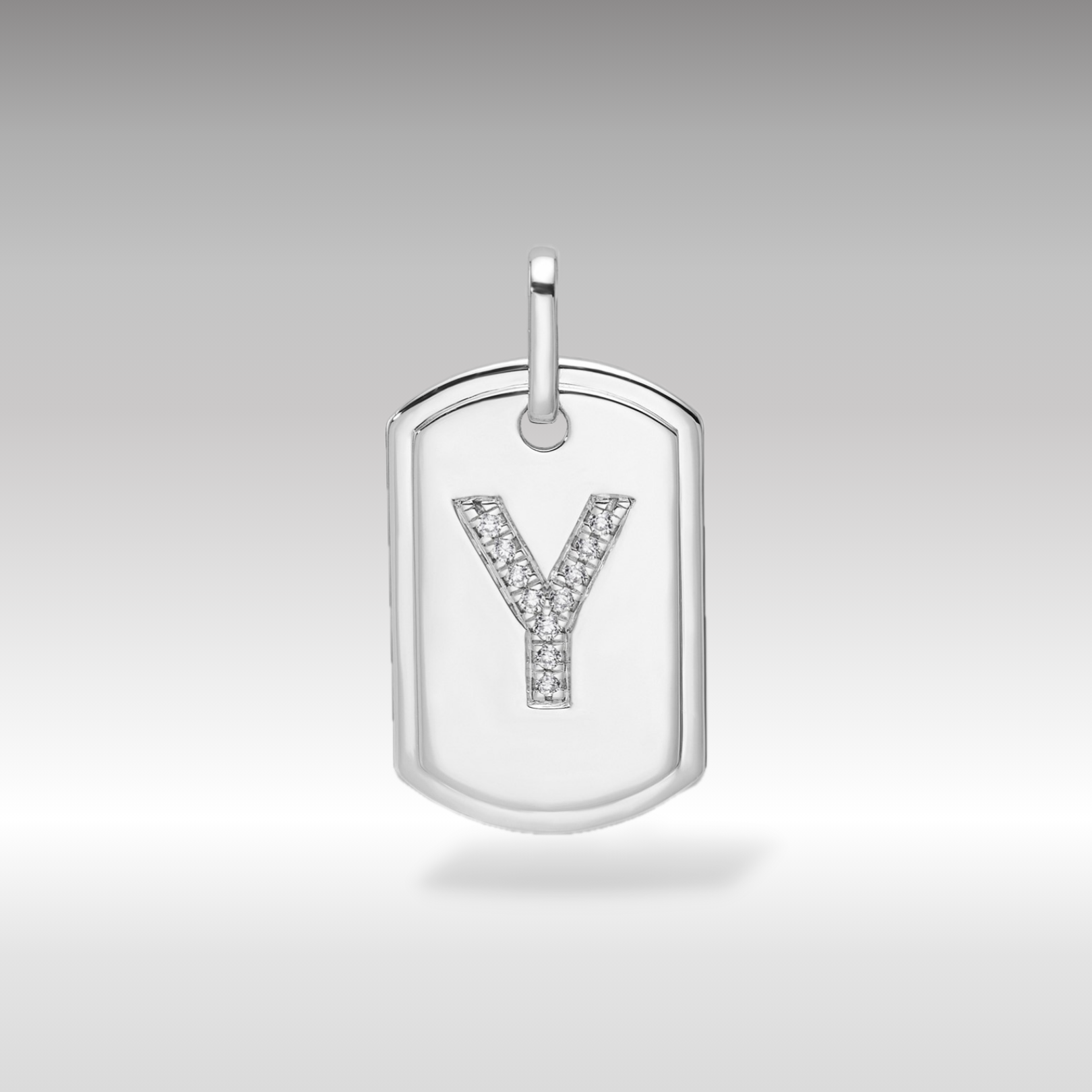 14K White Gold Initial "Y" Dog Tag With Genuine Diamonds - Charlie & Co. Jewelry