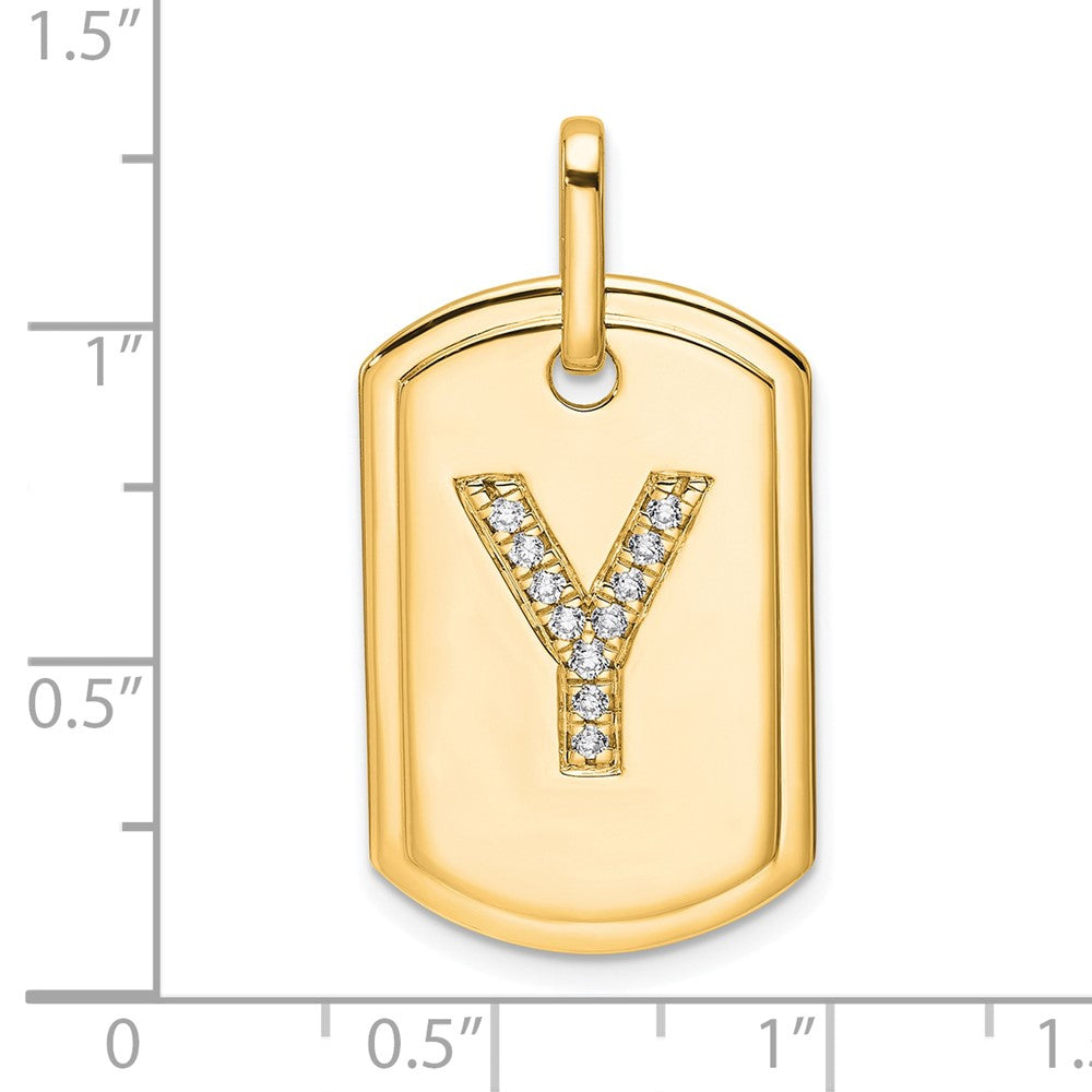 14K Gold Initial "Y" Dog Tag With Genuine Diamonds - Charlie & Co. Jewelry