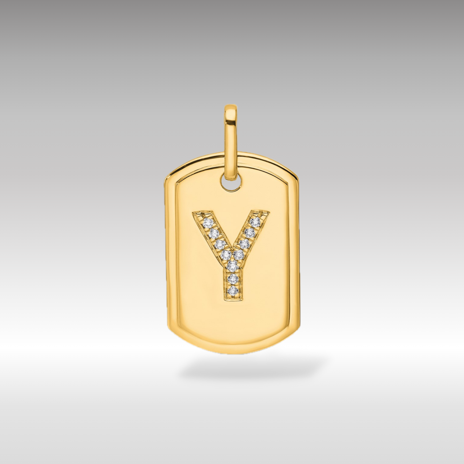 14K Gold Initial "Y" Dog Tag With Genuine Diamonds - Charlie & Co. Jewelry