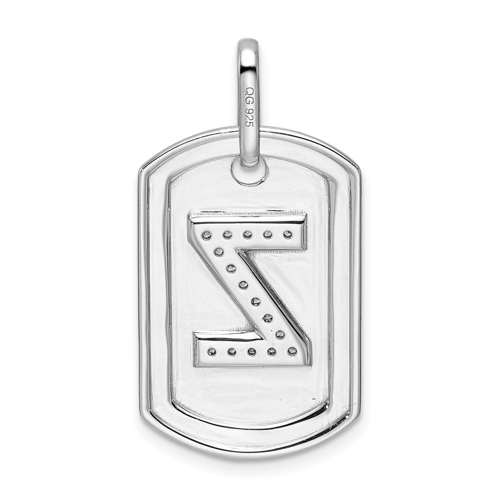 14K White Gold Initial "Z" Dog Tag With Genuine Diamonds - Charlie & Co. Jewelry