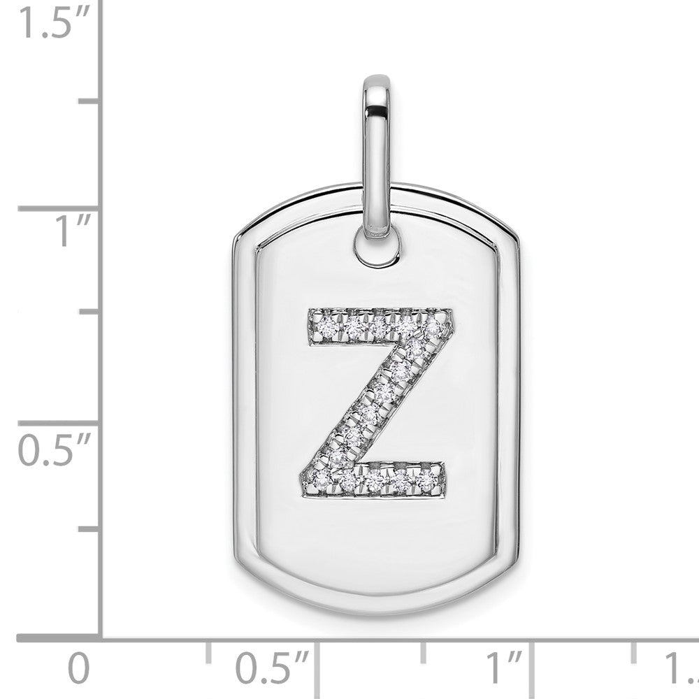 14K White Gold Initial "Z" Dog Tag With Genuine Diamonds - Charlie & Co. Jewelry