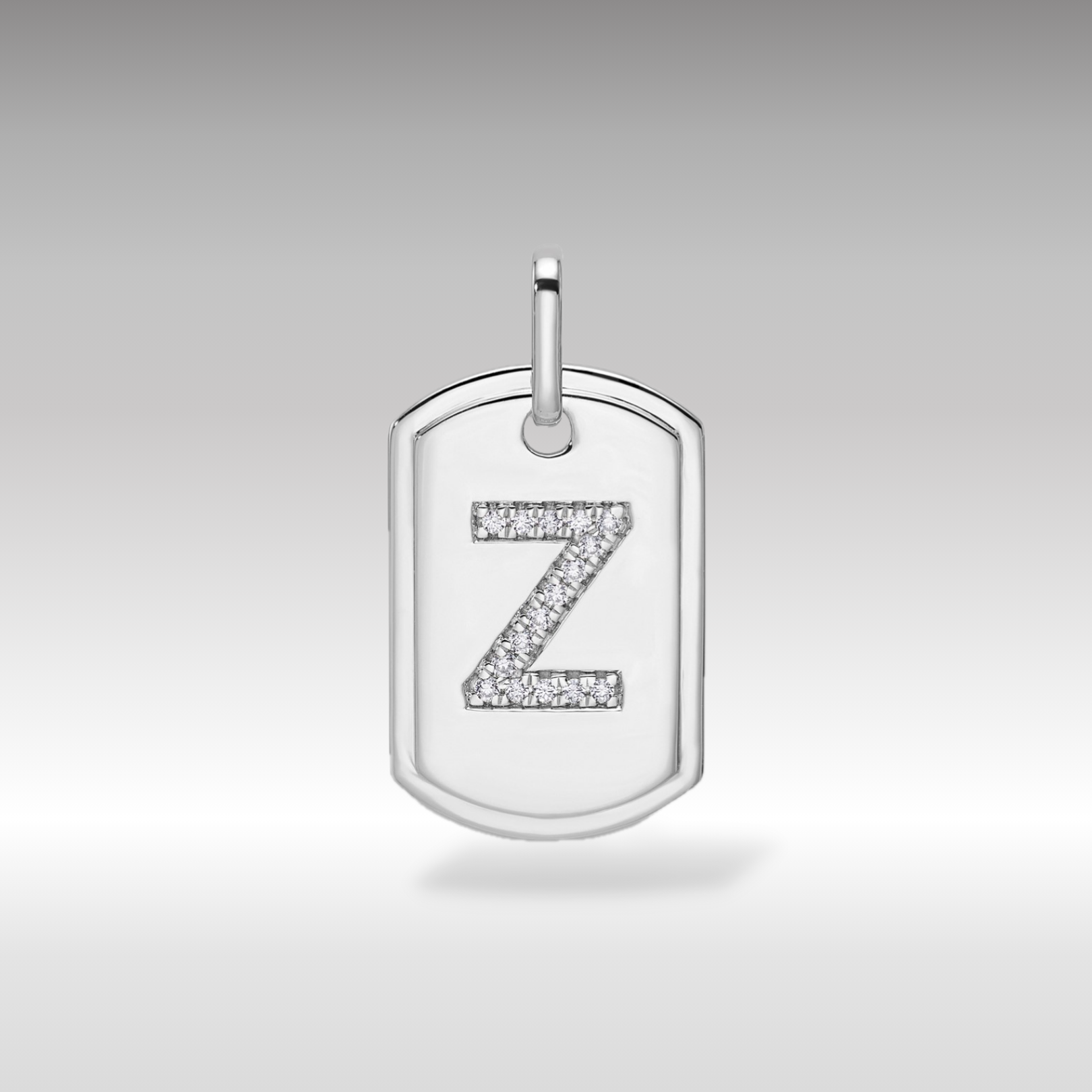 14K White Gold Initial "Z" Dog Tag With Genuine Diamonds - Charlie & Co. Jewelry
