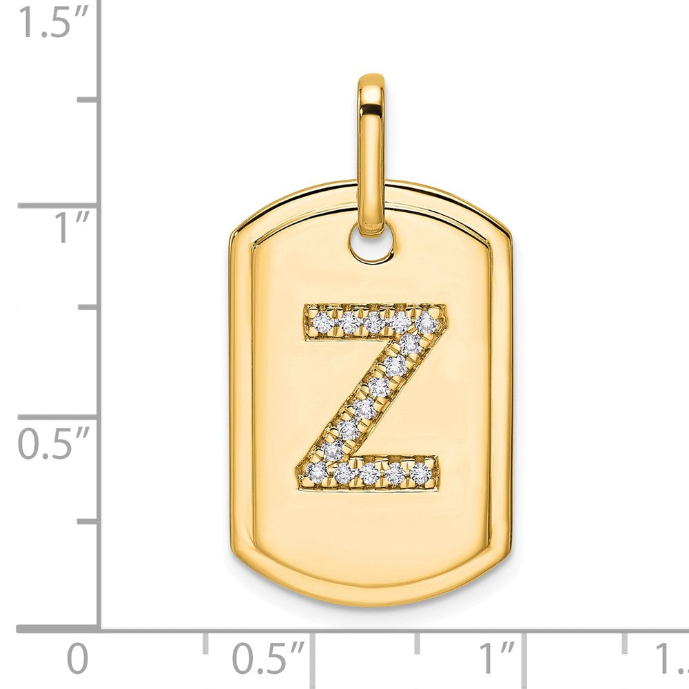 14K Gold Initial "Z" Dog Tag With Genuine Diamonds - Charlie & Co. Jewelry